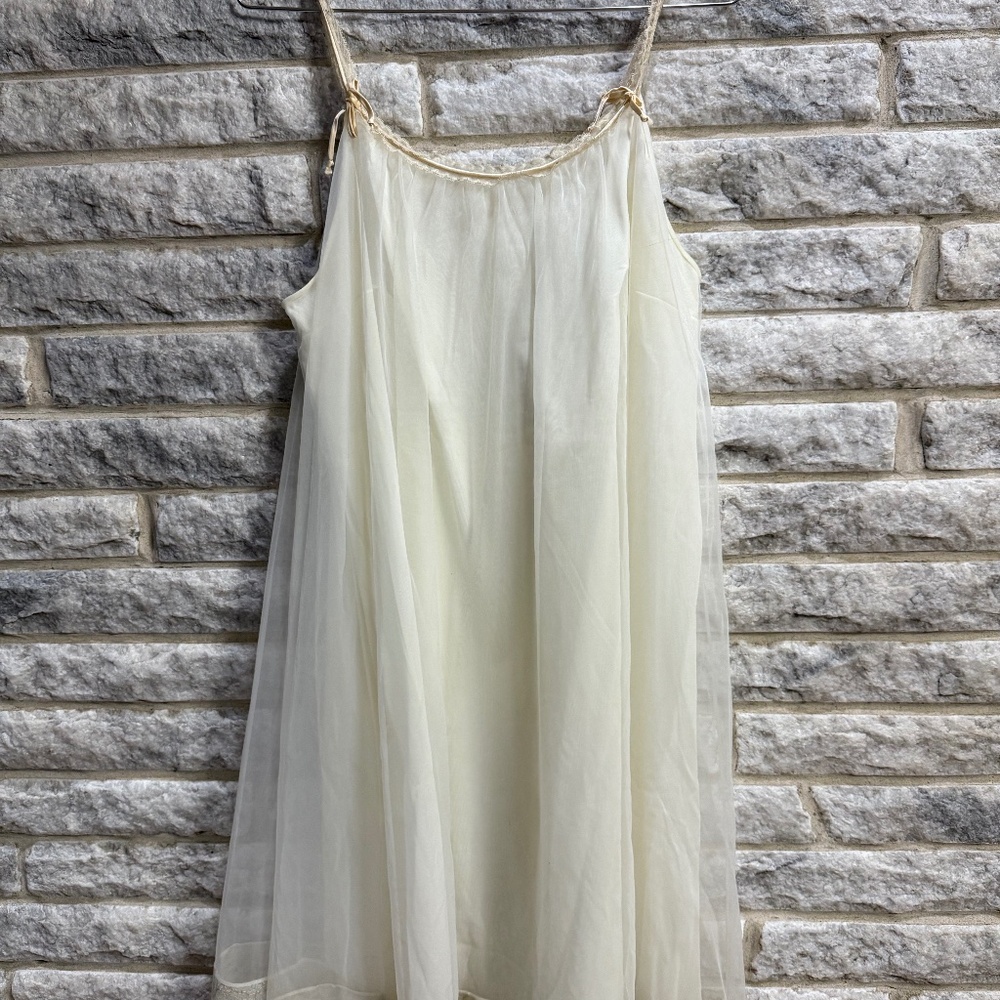 Vintage Van Raalte Women'scIvory Nylon Nightgown Chiffon Lace Size Large Bridal